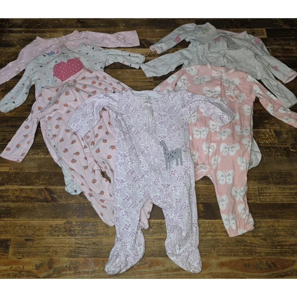 7 Baby Girl Size 6 mo Footed Zip Up One Piece Sleeper Pajama Lot  Bundle Infant